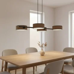 EMIBIG LIGHTING Hængelampe Drumz 4, brun, stof/stål, længde 80 cm, E14