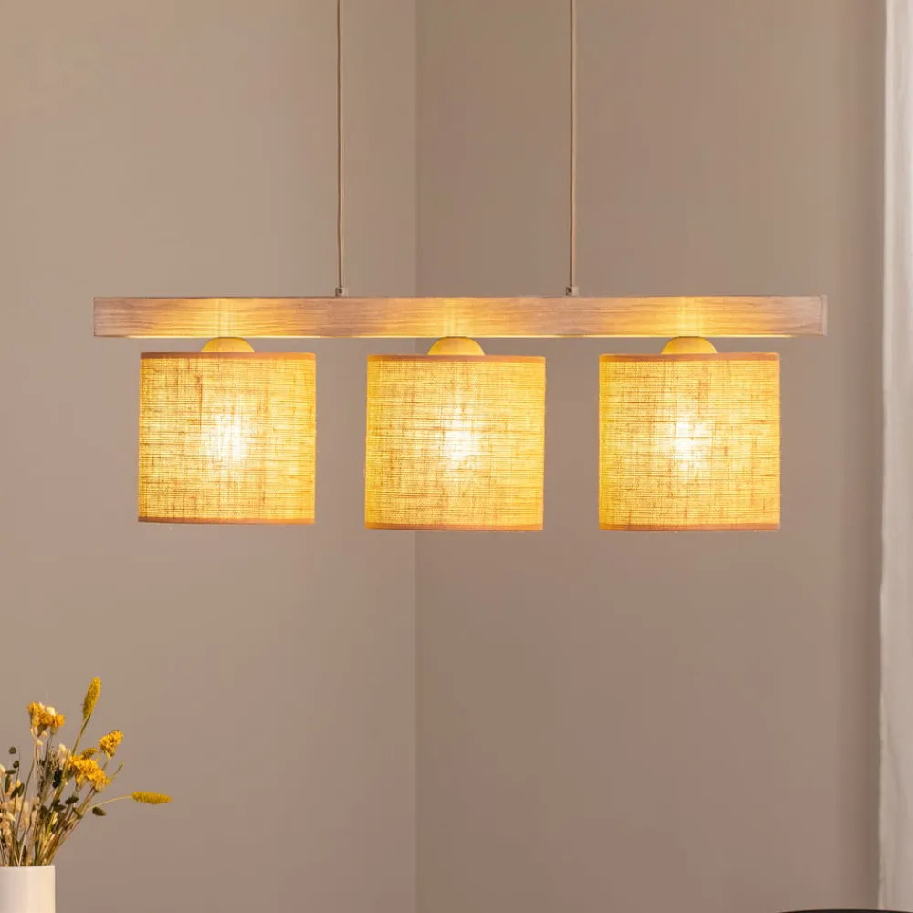 Duolla Pendellamper|Pendellamper>Hængelampe Forest, 3 lyskilder, lys træ, naturfarvet jute