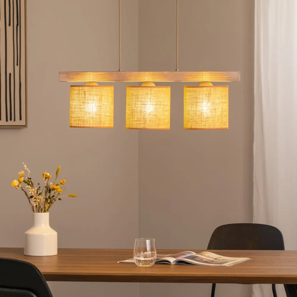 Duolla Pendellamper|Pendellamper>Hængelampe Forest, 3 lyskilder, lys træ, naturfarvet jute