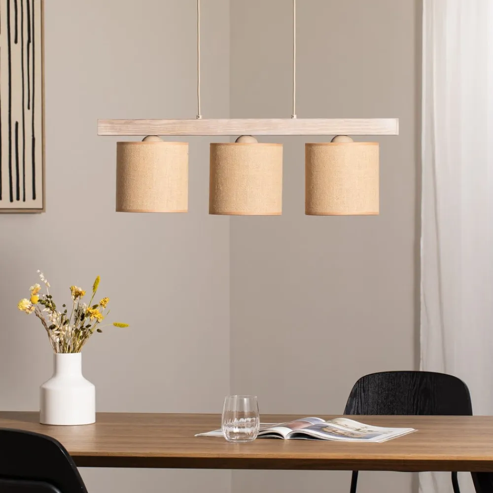 Duolla Pendellamper|Pendellamper>Hængelampe Forest, 3 lyskilder, lys træ, naturfarvet jute