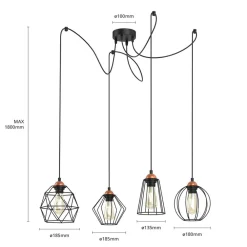Hængelampe Galaxy med fire bur-skærme^TK Lighting Clearance
