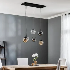 Hængelampe Glassy, 6 lyskilder, grafit/amber/klar, glas, 75 cm^EMIBIG LIGHTING Online