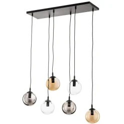 Hængelampe Glassy, 6 lyskilder, grafit/amber/klar, glas, 75 cm^EMIBIG LIGHTING Online