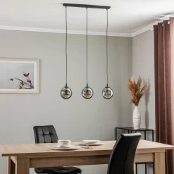 EMIBIG LIGHTING Pendellamper>Hængelampe Glassy, 3 lyskilder, lige, sort, grafit, glas