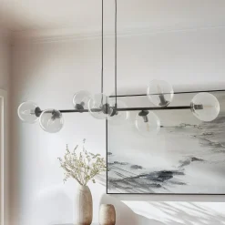 EMIBIG LIGHTING Pendellamper>Hængelampe Glassy, 8 lyskilder, sort, klar, glas, E14