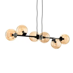 EMIBIG LIGHTING Hængelampe Glassy, 6 lyskilder, sort, ravfarvet, glas, 110 cm