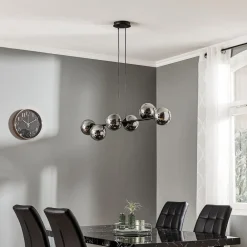 Hængelampe Glassy, 6 lyskilder, sort, grafit, glas, 110 cm^EMIBIG LIGHTING New