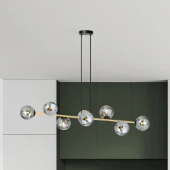 Euluna Pendellamper>Hængelampe Glassy, 8 lyskilder, sort/guld/grafit