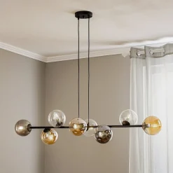 EMIBIG LIGHTING Pendellamper|Pendellamper>Hængelampe Glassy, 8 lyskilder, sort, grafit/amber/klar