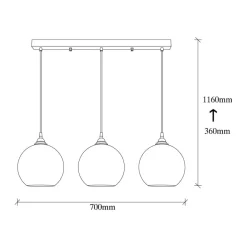 Opviq Hængelampe guld 022 3 lyskilder lineært glas Ø20cm