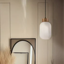 Hængelampe Harmony, Ø 14 cm, hvid/eg, glas/træ^Lamkur Best