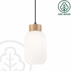 Hængelampe Harmony, Ø 14 cm, hvid/eg, glas/træ^Lamkur Best