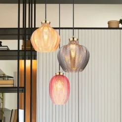 Globo Pendellamper>Hængelampe Jessica, Ø 45 cm, farverig, 3 lyskilder, glas