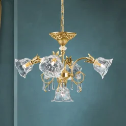 ORION Hængelampe La Boheme, guld, 5 lyskilder, krystalglas