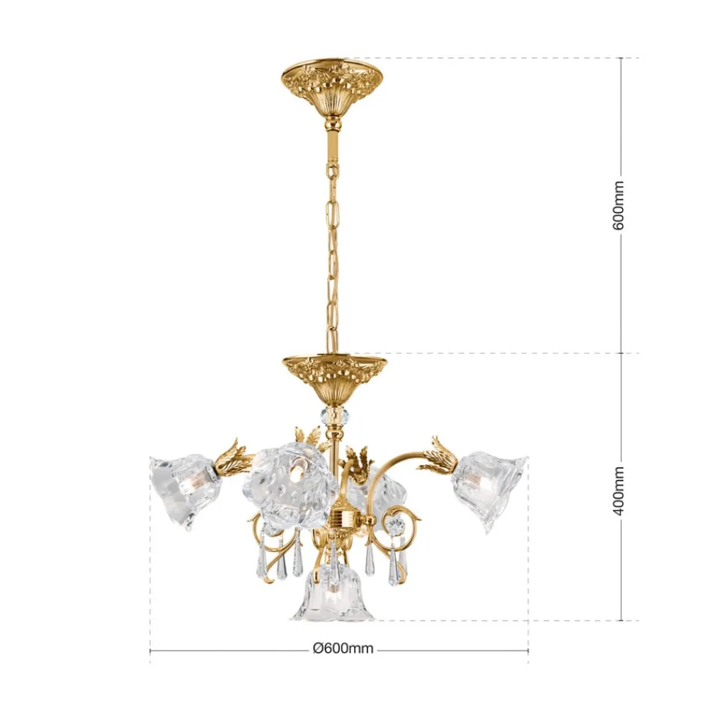 ORION Hængelampe La Boheme, guld, 5 lyskilder, krystalglas