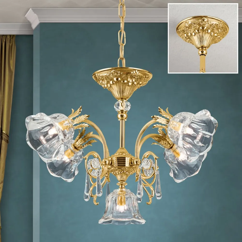 ORION Hængelampe La Boheme, guld, 5 lyskilder, krystalglas