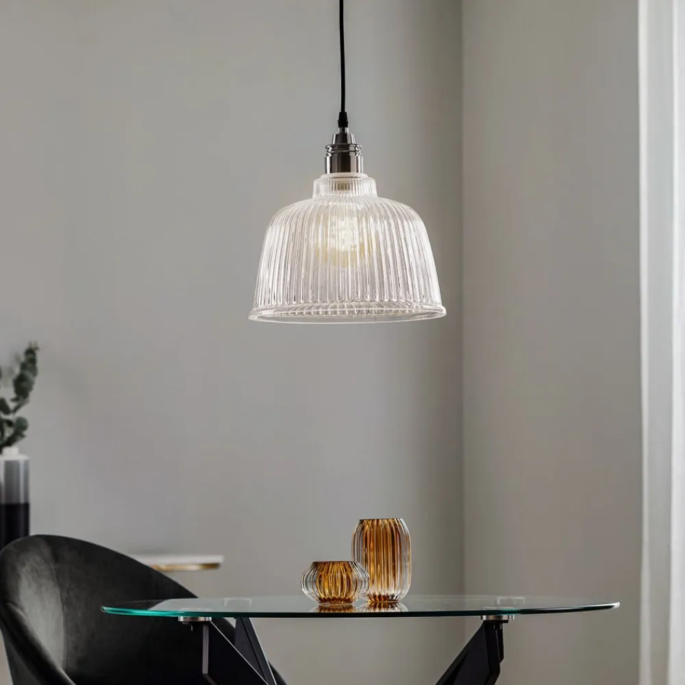 Lamkur Pendellamper>Hængelampe Leana, glas klar, 1 lyskilde, krom