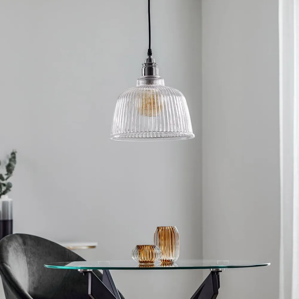 Lamkur Pendellamper>Hængelampe Leana, glas klar, 1 lyskilde, krom