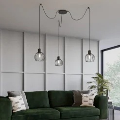 SIGMA Hængelampe Luto 3 med tre burskærme, sort