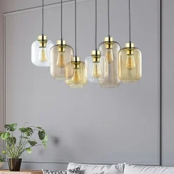 TK Lighting Hængelampe Marco Brown, 6 lyskilder, klar/brun