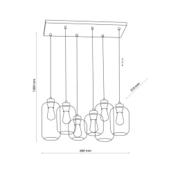 TK Lighting Hængelampe Marco Brown, 6 lyskilder, klar/brun