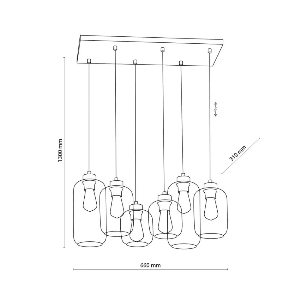 TK Lighting Hængelampe Marco Brown, 6 lyskilder, klar/brun