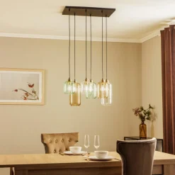 Hængelampe Marco Green, 6 lyskilder klar/grøn/brun^TK Lighting Sale