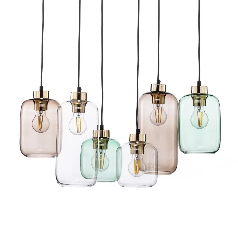 Hængelampe Marco Green, 6 lyskilder klar/grøn/brun^TK Lighting Sale