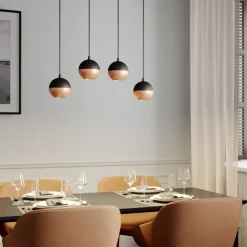 HELAM Hængelampe Midnight i sort/kobber 4 lyskilder, lang