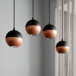 HELAM Hængelampe Midnight i sort/kobber 4 lyskilder, lang