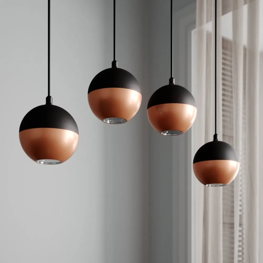 HELAM Hængelampe Midnight i sort/kobber 4 lyskilder, lang