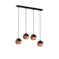 HELAM Hængelampe Midnight i sort/kobber 4 lyskilder, lang