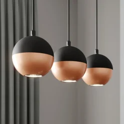 HELAM Pendellamper>Hængelampe Midnight i sort/kobber 3-faset lang