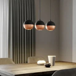 HELAM Pendellamper>Hængelampe Midnight i sort/kobber 3-faset lang