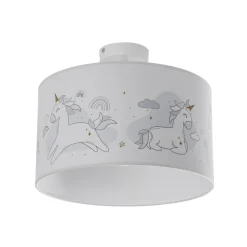 Børn Duolla Hængelampe Mila, Ø 35 cm, stof, enhjørninger, E27