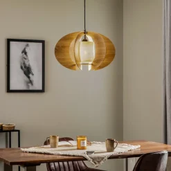 SIGMA Hængelampe Modern C M med trælameller Ø 50 cm