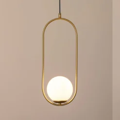 Hængelampe Mudoni, guld/hvid, glas, metal, E27^Opviq Best