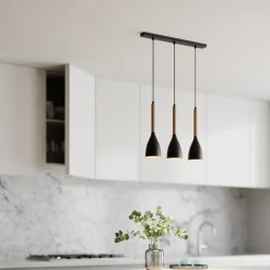 Luminex Hængelampe Muza 3 lyskilder lang sort/lys træ