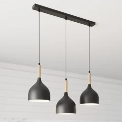 Luminex Hængelampe Noak 3-flammet lang sort/naturtræ