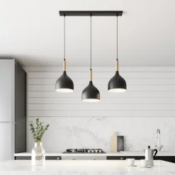 Luminex Hængelampe Noak 3-flammet lang sort/naturtræ