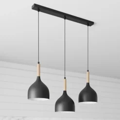 Luminex Hængelampe Noak 3-flammet lang sort/naturtræ