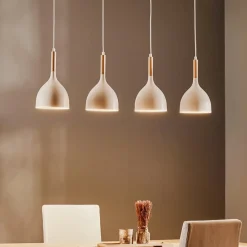 Luminex Pendellamper>Hængelampe Noak, hvid/naturtræ, 4 lyskilder lang