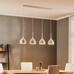 Luminex Pendellamper>Hængelampe Noak, hvid/naturtræ, 4 lyskilder lang