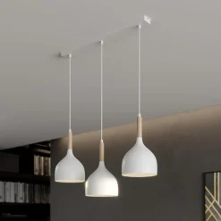 Hængelampe Noak, hvid/naturtræ, 3 lyskilder lang^Luminex