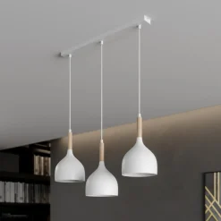 Hængelampe Noak, hvid/naturtræ, 3 lyskilder lang^Luminex