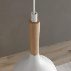 Hængelampe Noak, hvid/naturtræ, 3 lyskilder lang^Luminex