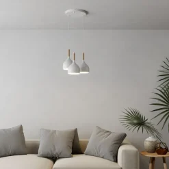 Luminex Hængelampe Noak med 3 lyskilder, rund, hvid/naturtræ