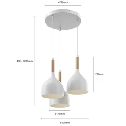 Luminex Hængelampe Noak med 3 lyskilder, rund, hvid/naturtræ