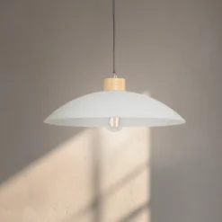 ONLI Pendellamper|Pendellamper>Hængelampe OHANA, opalglas, egetræ, Ø 40 cm, E27