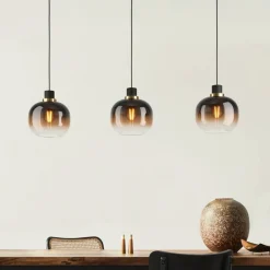 EGLO Pendellamper|Pendellamper>Hængelampe Oilella, sortbrun, længde 95 cm, glas, 3 lyskilder.